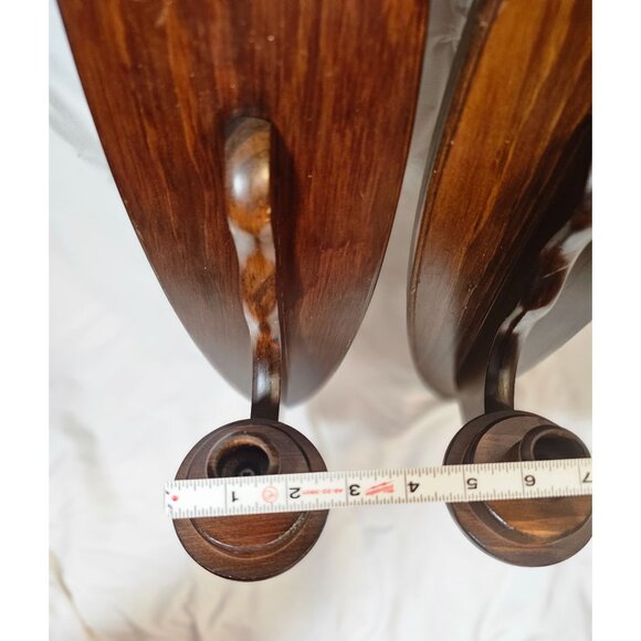 Vintage Wooden Wall-Mounted Candle Holders - Set Of 2 - Dark Wood Finish - Oval - Picture 4 of 11